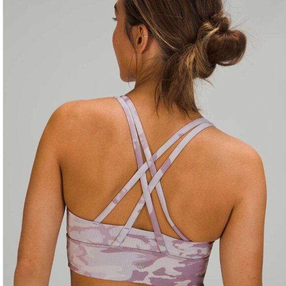 Lululemon PINK PURPLE CAMO LUXTREME RIBBED SET Energy Bra Long Line + Leggings 4 - Picture 4 of 15